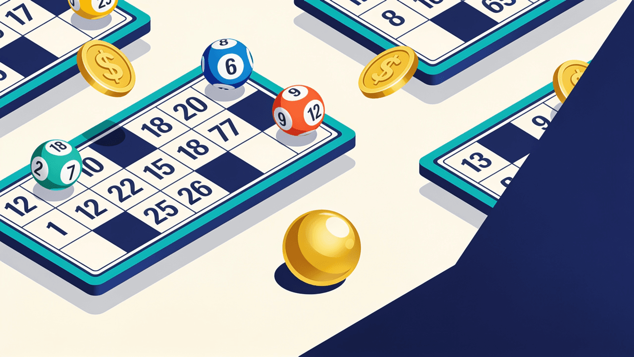 Cartones de bingo con casillas marcadas y bolillas numeradas de colores: bingo online en Argentina