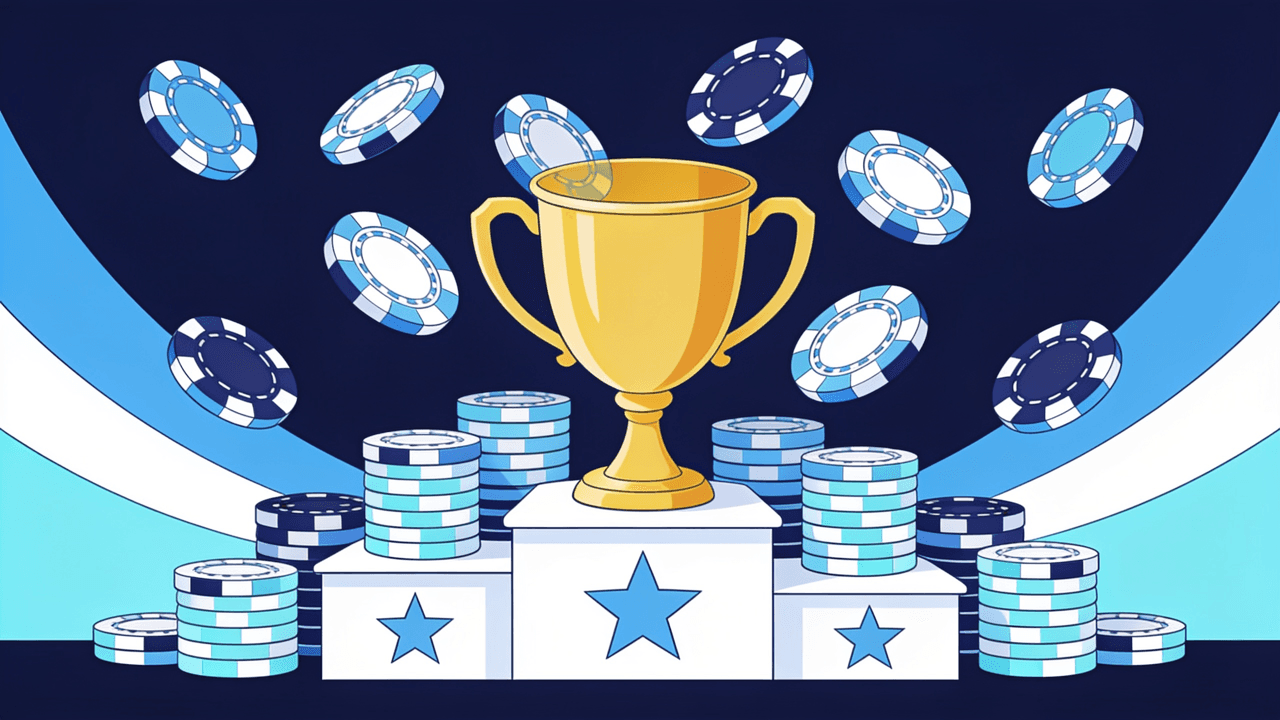 Trofeo y fichas de casino sobre un podio: los mejores casinos online de Argentina