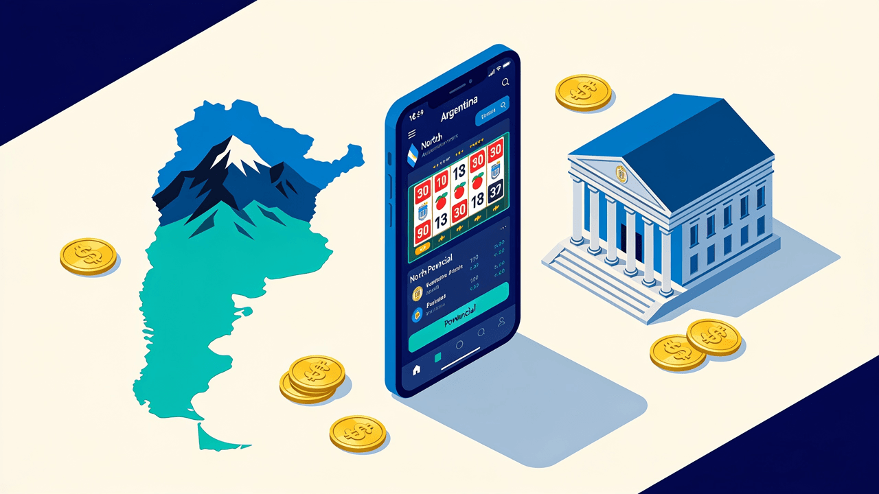 Ilustración editorial sobre Tucuapuestas: el paisaje de Tucumán, una app de apuestas en el celular y la verificación de operadores regulados